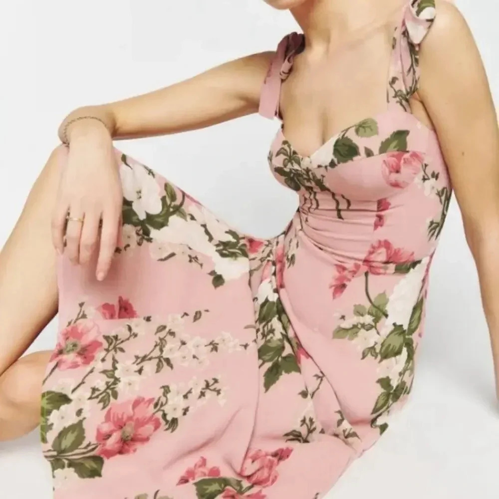 Reformation Nadira Tie Strap Sweetheart Floral Midi ROSE GARDEN B290 - Picture 4 of 7